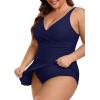imageB2prity One Piece Swim Dress Plus Size Tummy Control Swimsuits for Women V Neck Wrap Swimdress Skirt Bathing SuitNavy Blue