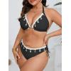 imageB2prity Plus Size Bikini Sets for Women Halter Triangle Two Piece Swimsuit V Neck Tie Back Bathing Suit Shell SwimwearBlack