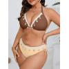 imageB2prity Plus Size Bikini Sets for Women Halter Triangle Two Piece Swimsuit V Neck Tie Back Bathing Suit Shell SwimwearBrown Color Block