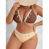 imageB2prity Plus Size Bikini Sets for Women Halter Triangle Two Piece Swimsuit V Neck Tie Back Bathing Suit Shell SwimwearBrown Color Block