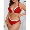 imageB2prity Plus Size Bikini Sets for Women Halter Triangle Two Piece Swimsuit V Neck Tie Back Bathing Suit Shell SwimwearRed