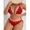 imageB2prity Plus Size Bikini Sets for Women Halter Triangle Two Piece Swimsuit V Neck Tie Back Bathing Suit Shell SwimwearRed