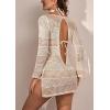 imageB2prity Womens Swimsuit Coverups Crochet Bikini Beach Swimwear Cover Ups Split Hem Hollow Out Bathing Suit Cover UpApricotlongsleeve