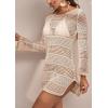 imageB2prity Womens Swimsuit Coverups Crochet Bikini Beach Swimwear Cover Ups Split Hem Hollow Out Bathing Suit Cover UpApricotlongsleeve