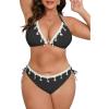 imageB2prity Plus Size Bikini Sets for Women Halter Triangle Two Piece Swimsuit V Neck Tie Back Bathing Suit Shell SwimwearBlack