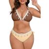 imageB2prity Plus Size Bikini Sets for Women Halter Triangle Two Piece Swimsuit V Neck Tie Back Bathing Suit Shell SwimwearBrown Color Block