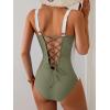 imageB2prity Bathing Suit for Women Slimming Push Up One Piece Swimsuit Lace Up Back Color Block SwimwearArmy Green  White