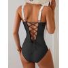 imageB2prity Bathing Suit for Women Slimming Push Up One Piece Swimsuit Lace Up Back Color Block SwimwearBlack  White