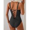 imageB2prity Bathing Suit for Women Slimming Push Up One Piece Swimsuit Lace Up Back Color Block SwimwearBlack