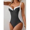imageB2prity Bathing Suit for Women Slimming Push Up One Piece Swimsuit Lace Up Back Color Block SwimwearBlack and White Splicing Color