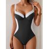 imageB2prity Bathing Suit for Women Slimming Push Up One Piece Swimsuit Lace Up Back Color Block SwimwearBlack and White Splicing Color