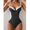 imageB2prity Bathing Suit for Women Slimming Push Up One Piece Swimsuit Lace Up Back Color Block SwimwearBlack and White Splicing Color