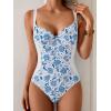imageB2prity Bathing Suit for Women Slimming Push Up One Piece Swimsuit Lace Up Back Color Block SwimwearBlue White Floral  White