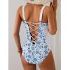 imageB2prity Bathing Suit for Women Slimming Push Up One Piece Swimsuit Lace Up Back Color Block SwimwearBlue White Floral  White