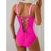 imageB2prity Bathing Suit for Women Slimming Push Up One Piece Swimsuit Lace Up Back Color Block SwimwearHot Pink  Pink