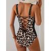 imageB2prity Bathing Suit for Women Slimming Push Up One Piece Swimsuit Lace Up Back Color Block SwimwearLeopard Print  Black