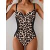 imageB2prity Bathing Suit for Women Slimming Push Up One Piece Swimsuit Lace Up Back Color Block SwimwearLeopard Print  Black