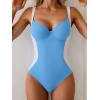 imageB2prity Bathing Suit for Women Slimming Push Up One Piece Swimsuit Lace Up Back Color Block SwimwearLight Blue  White