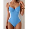 imageB2prity Bathing Suit for Women Slimming Push Up One Piece Swimsuit Lace Up Back Color Block SwimwearLight Blue  White