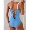 imageB2prity Bathing Suit for Women Slimming Push Up One Piece Swimsuit Lace Up Back Color Block SwimwearLight Blue  White