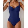 imageB2prity Bathing Suit for Women Slimming Push Up One Piece Swimsuit Lace Up Back Color Block SwimwearNavy Blue