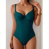 imageB2prity Bathing Suit for Women Slimming Push Up One Piece Swimsuit Lace Up Back Color Block SwimwearPeacock Green