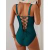 imageB2prity Bathing Suit for Women Slimming Push Up One Piece Swimsuit Lace Up Back Color Block SwimwearPeacock Green