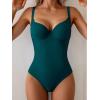 imageB2prity Bathing Suit for Women Slimming Push Up One Piece Swimsuit Lace Up Back Color Block SwimwearPeacock Green