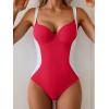 imageB2prity Bathing Suit for Women Slimming Push Up One Piece Swimsuit Lace Up Back Color Block SwimwearRed  White