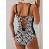 imageB2prity Bathing Suit for Women Slimming Push Up One Piece Swimsuit Lace Up Back Color Block SwimwearWhite Maze Print  Black