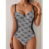 imageB2prity Bathing Suit for Women Slimming Push Up One Piece Swimsuit Lace Up Back Color Block SwimwearWhite Maze Print  Black