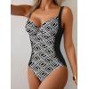 imageB2prity Bathing Suit for Women Slimming Push Up One Piece Swimsuit Lace Up Back Color Block SwimwearWhite Maze Print  Black