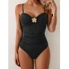 imageB2prity One Piece Swimsuit for Women Tummy Control Swimsuit Ruched Slimming Bathing Suit Spaghetti Straps Swim SuitsBlack