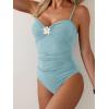 imageB2prity One Piece Swimsuit for Women Tummy Control Swimsuit Ruched Slimming Bathing Suit Spaghetti Straps Swim SuitsBlue