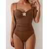 imageB2prity One Piece Swimsuit for Women Tummy Control Swimsuit Ruched Slimming Bathing Suit Spaghetti Straps Swim SuitsBrown