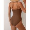 imageB2prity One Piece Swimsuit for Women Tummy Control Swimsuit Ruched Slimming Bathing Suit Spaghetti Straps Swim SuitsBrown Color Block