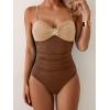imageB2prity One Piece Swimsuit for Women Tummy Control Swimsuit Ruched Slimming Bathing Suit Spaghetti Straps Swim SuitsBrown Color Block