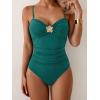imageB2prity One Piece Swimsuit for Women Tummy Control Swimsuit Ruched Slimming Bathing Suit Spaghetti Straps Swim SuitsCoral Green