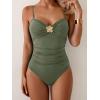 imageB2prity One Piece Swimsuit for Women Tummy Control Swimsuit Ruched Slimming Bathing Suit Spaghetti Straps Swim SuitsGreen