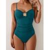 imageB2prity One Piece Swimsuit for Women Tummy Control Swimsuit Ruched Slimming Bathing Suit Spaghetti Straps Swim SuitsPeacock Blue