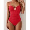 imageB2prity One Piece Swimsuit for Women Tummy Control Swimsuit Ruched Slimming Bathing Suit Spaghetti Straps Swim SuitsRed