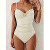 imageB2prity One Piece Swimsuit for Women Tummy Control Swimsuit Ruched Slimming Bathing Suit Spaghetti Straps Swim SuitsWhite