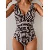 imageB2prity One Piece Swimsuit for Women Tummy Control V Neck Bathing Suit Ruched Slimming Swim Suit Push Up SwimwearBrown Cross Stripe