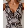 imageB2prity One Piece Swimsuit for Women Tummy Control V Neck Bathing Suit Ruched Slimming Swim Suit Push Up SwimwearBrown Cross Stripe