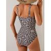imageB2prity One Piece Swimsuit for Women Tummy Control V Neck Bathing Suit Ruched Slimming Swim Suit Push Up SwimwearBrown Cross Stripe