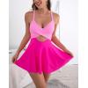 imageB2prity Women Cutout One Piece Skirt Swimsuit V Neck Wrap Tie Back Swimdress Tummy Control Bathing SuitHot Pink