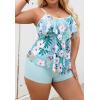 imageB2prity Women Plus Size Tankini Swimsuits Tummy Control Two Piece Bathing Suit Ruffled Flounce Swimwear with ShortsLight Green Floral