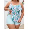imageB2prity Women Plus Size Tankini Swimsuits Tummy Control Two Piece Bathing Suit Ruffled Flounce Swimwear with ShortsLight Green Floral