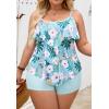 imageB2prity Women Plus Size Tankini Swimsuits Tummy Control Two Piece Bathing Suit Ruffled Flounce Swimwear with ShortsLight Green Floral
