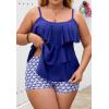 imageB2prity Women Plus Size Tankini Swimsuits Tummy Control Two Piece Bathing Suit Ruffled Flounce Swimwear with ShortsNavy Blue  Star Stripe
